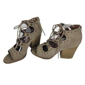 BKE‎ Sole Siren Womens Lace-Up Sandals Sz 8.5M Block Heel Taupe Faux Leather